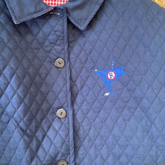 Hand-Crafted Navy Quilted Jacket with Gingham Trim NEW - Picture 2 of 9
